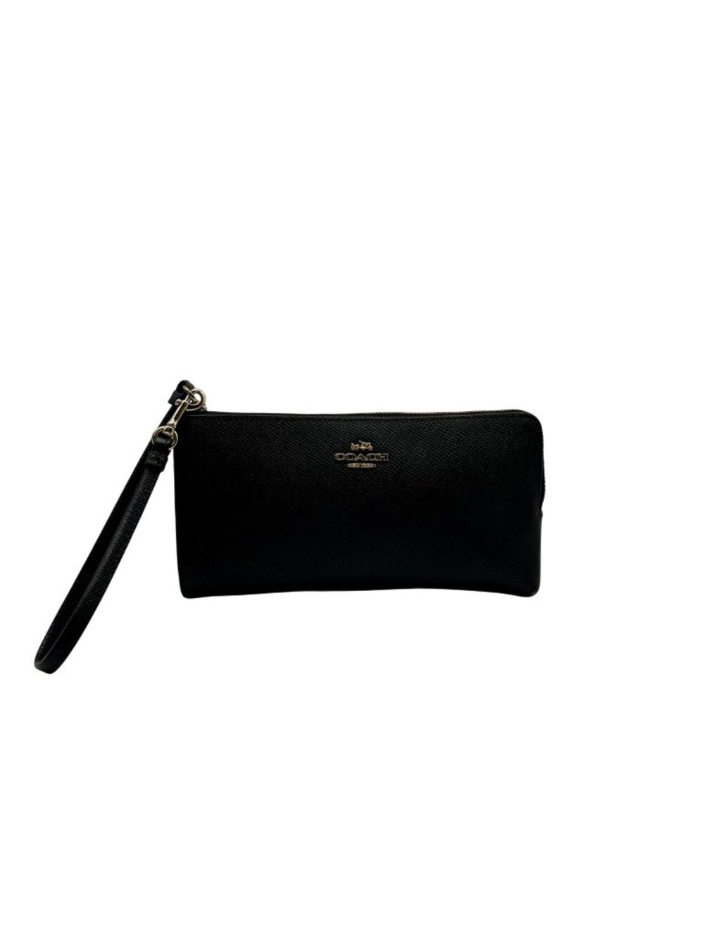 Coach Black Crossgrain Leather Large Corner Zip Wristlet